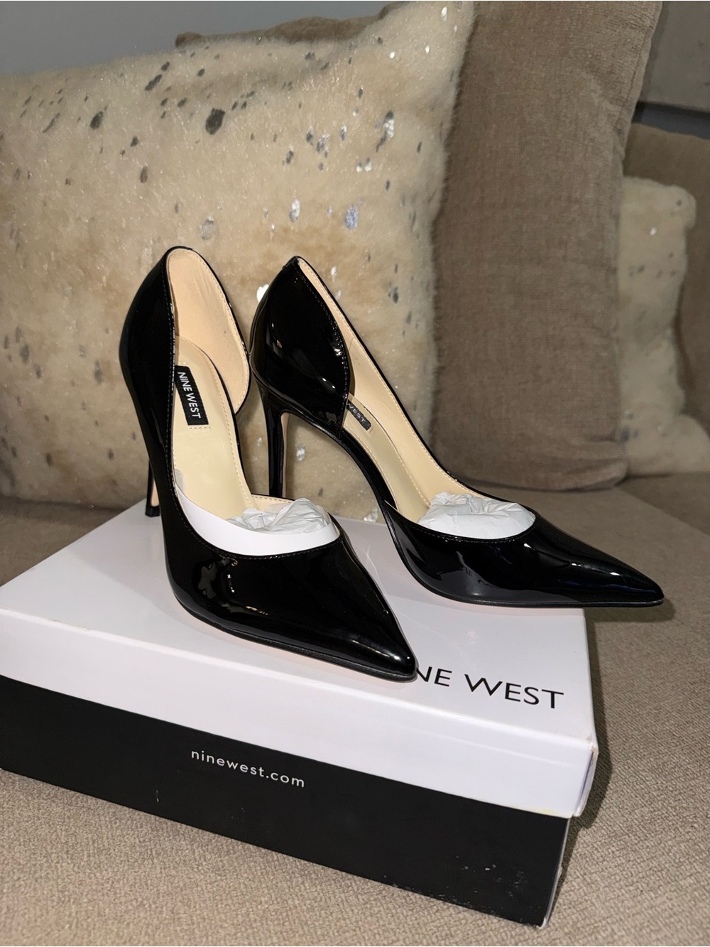 NEW Nine West Black Patent Pointed-Toe Pumps with D'Orsay Cut